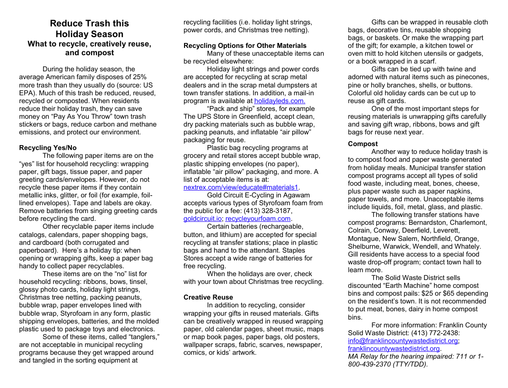 Holiday Trash Informaion